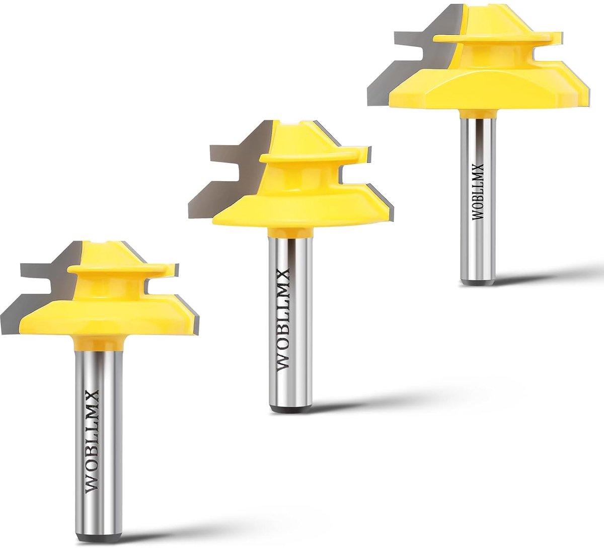 3Pcs 45 Degree Gluing Cutter Miter Cutter Set 8mm Shank, 12.7mm/15.8mm/19mm Cutting Height, 45°Lock Miter Router Bit - ShopVlot