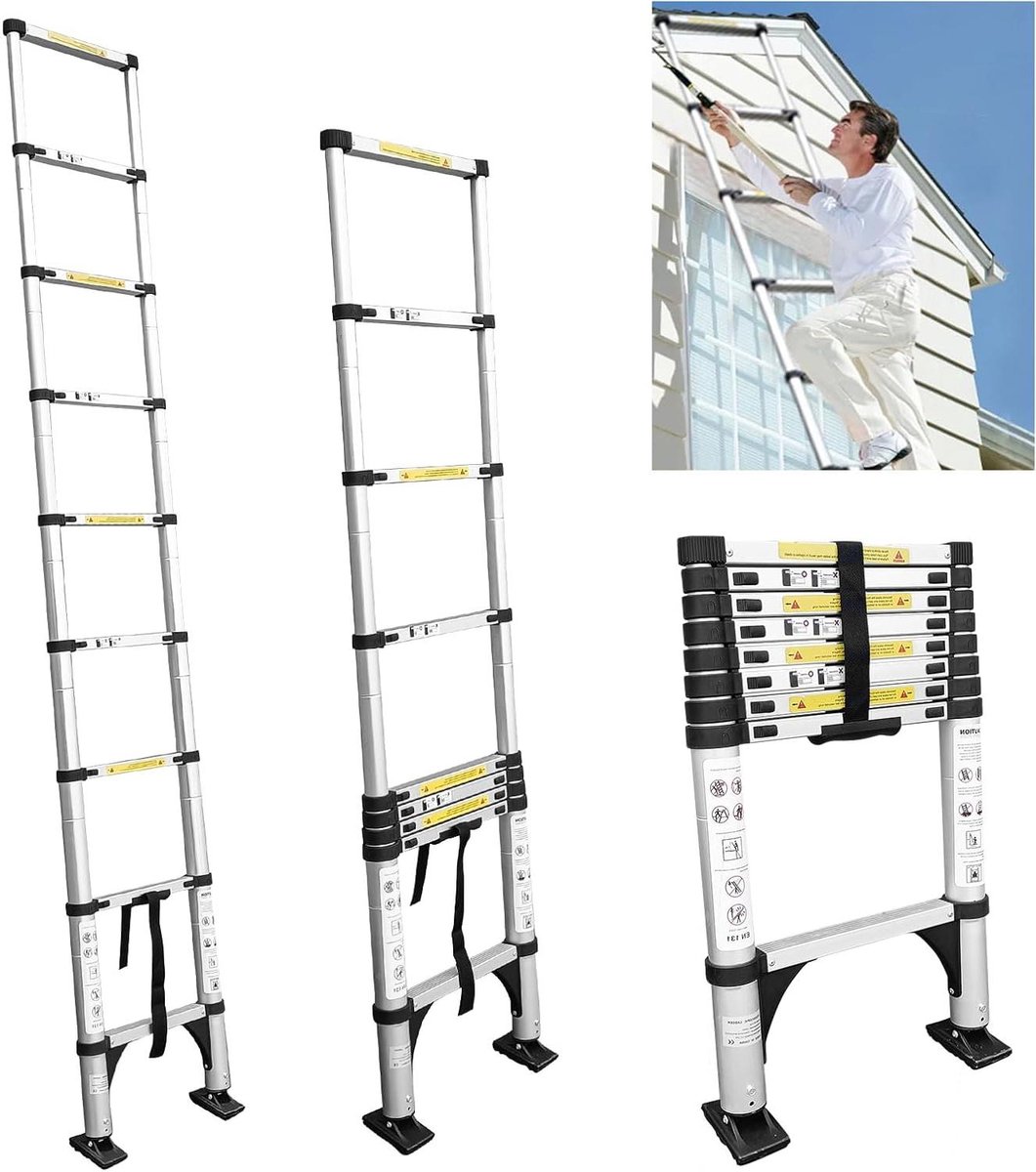 Telescopische Vouwladder - Intrekbare Ladder - Klus Klussen - Multifunctioneel Ontwerp - 26 Meter - Aluminium