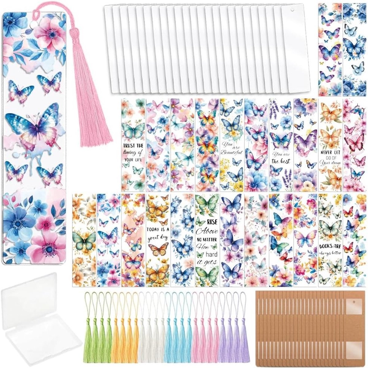 121-delige Vlinder en Bloemen UV DTF Boekenlegger Maakset van Acryl voor Creatieve DIY Projecten, Inclusief Schattige Stickers en Warps voor Studenten en Docenten
