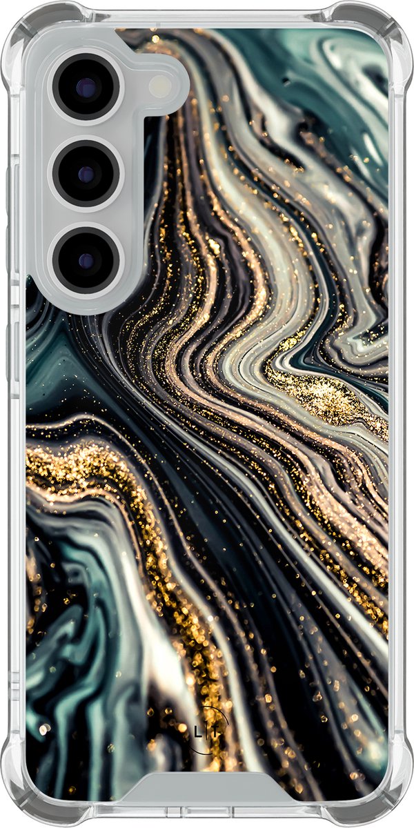 Shockproof hoesje - Geschikt voor Samsung Galaxy S23 - Marmer swirl - Extra sterke case - TPU/polycarbonaat - Marmer - Multi, Transparant
