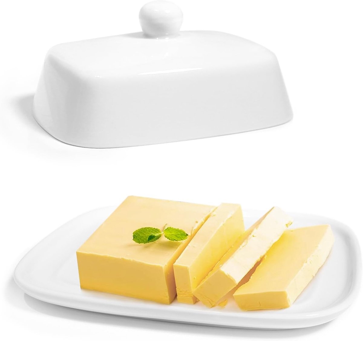 Keramische Botervloot met Deksel en Handvat - Klassieke Porseleinen Botervloot voor Standaard Boter (250 g) en Vershoudfunctie