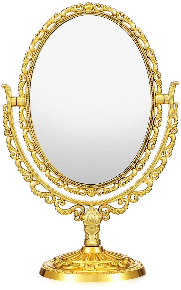 IWOWHERO Make-up Spiegel Op Gouden Cosmetische Spiegel Ovale Spiegel Draaibare Tafelspiegel Antieke Spiegel In - ShopVlot