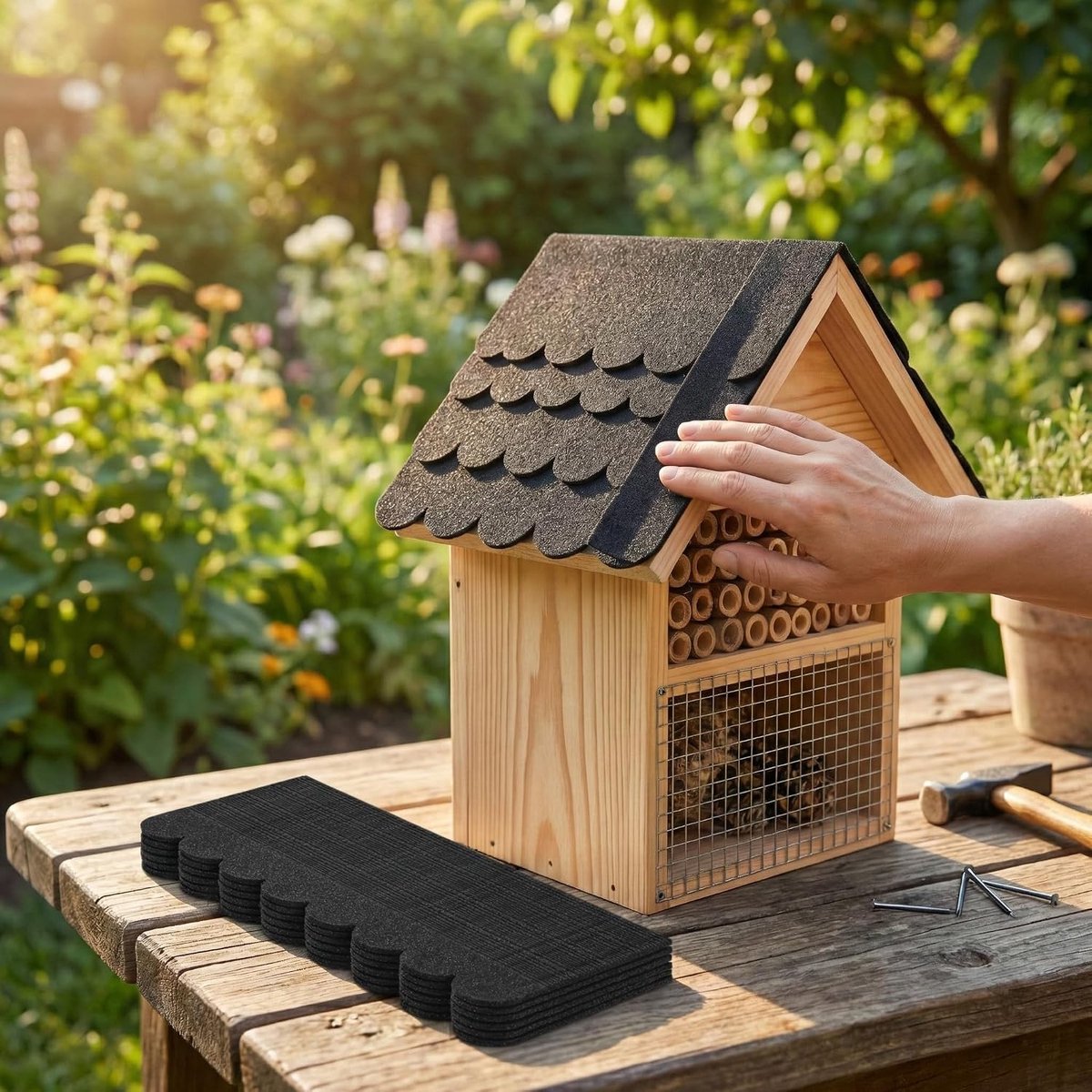 Dachpappe Set voor Vogelhuis - Zwart - 25 x 300 mm + 5 x 300 mm - Zelfklevende Waterdichte Dakshingles - Voor Kleine Bouwprojecten