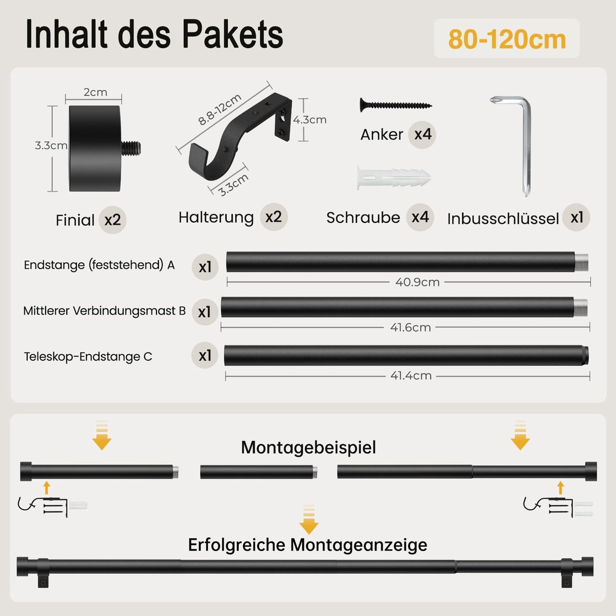 Gordijnroede 80-120 cm - zwart - uittrekbaar - ideaal voor slaapkamer en woonkamer - ShopVlot
