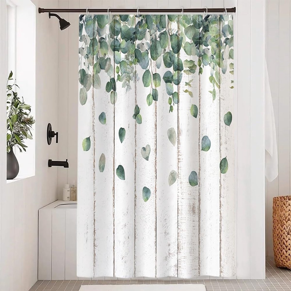 Douchegordijn 120 x 180 cm - Eucalyptus aquarel - Waterdicht polyester - Anti-schimmel bescherming - ShopVlot
