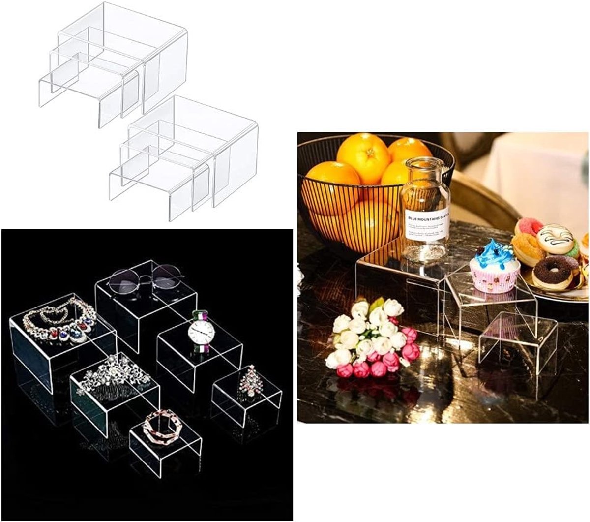 Duidelijke Acryl Display Risers voor Sieraden - 2 Sets met 3 Verschillende Hoogtes voor Perfecte Presentatie