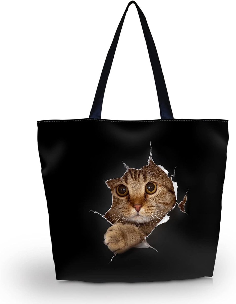 Vouwbare Stoffen Tas met Print - Draagtas voor Winkelen, Cat Design, 43 x 35 x 10 cm
