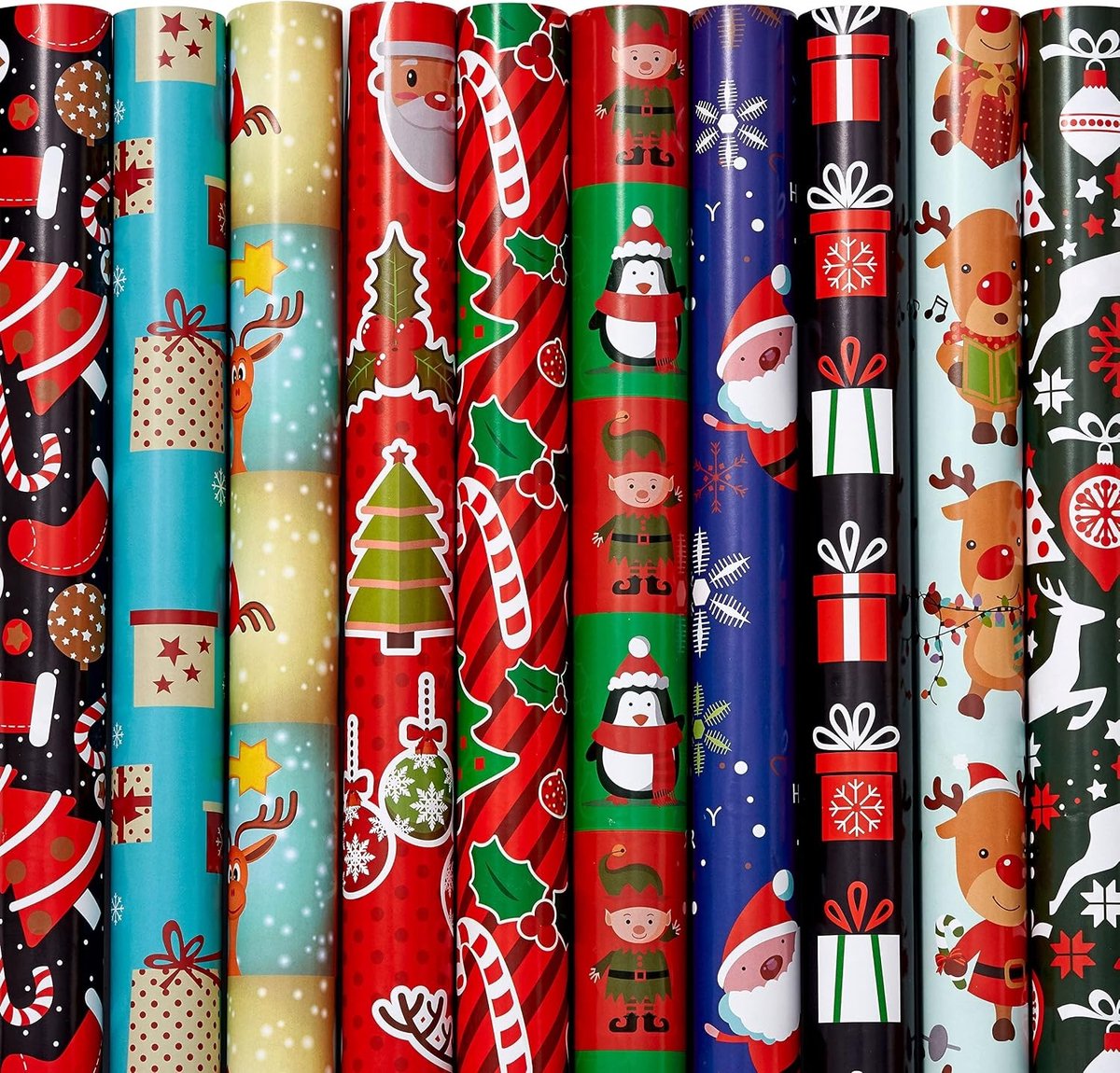Kerstpapier Set met 20 Vellen in 10 Feestelijke Ontwerpen - Vouwbaar, 70cm x 50cm voor Kinderen en Volwassenen, Perfect voor Cadeaus en Versieringen