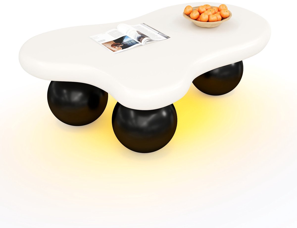 Merax Wolkvorm Salontafel - 95 x 62,5 x 32 cm - LED-verlichting met 16 Kleuren - Afgeronde Hoeken - Zwart en Wit