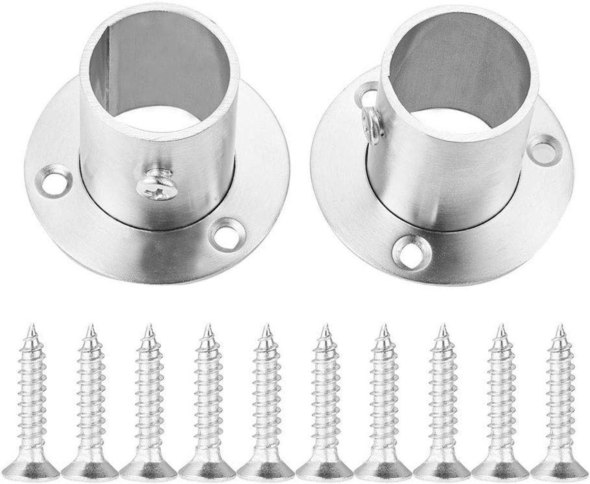 2 Stuks Kledingstang Houder, RVS Douche Stang Flens Set, Stevige Beugels voor Wandmontage