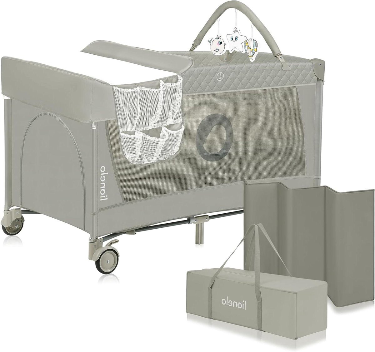 Campingbedje 2-in-1 - Reisbed Ledikant - Veilig Spelen Rusten - Compact Opvouwbaar - 125 x 67 x 84 cm - Beige