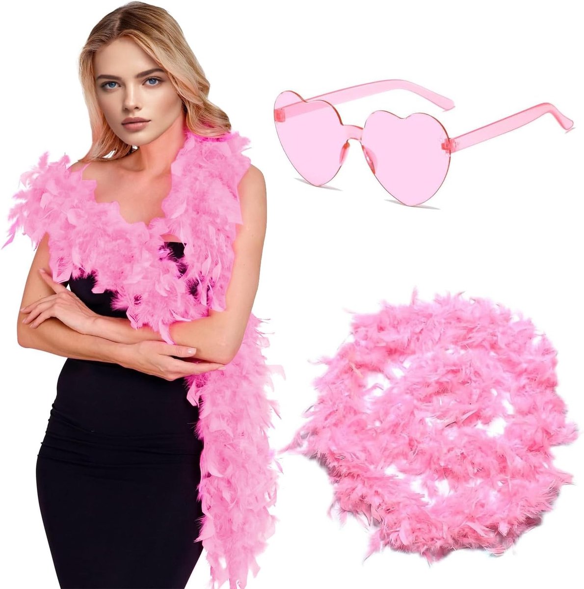 Kleurvolle Veren Boa van 1.8m met Bril voor Feestjes, Carnaval, Halloween en Kostuums, Roze Accessoire voor Themafeesten