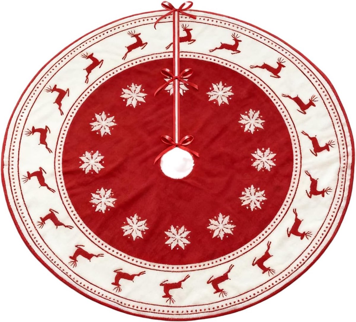 Kerstboomtapijt, Vloermat, Praktische Bedekking voor Kerstdecoraties, Feestdagen en Nieuwjaar, Rood en Wit, 60 cm, Ideaal voor Binnen en Buiten Gebruik