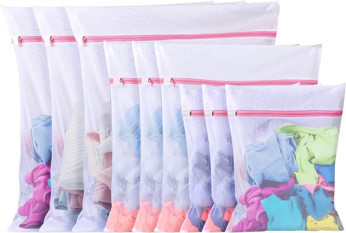 Wasmachine Wasnet - 10 Stuks Grote Mesh Waszakken voor Kleding, Ondergoed, Sokken en Babykleding (3 Maten)