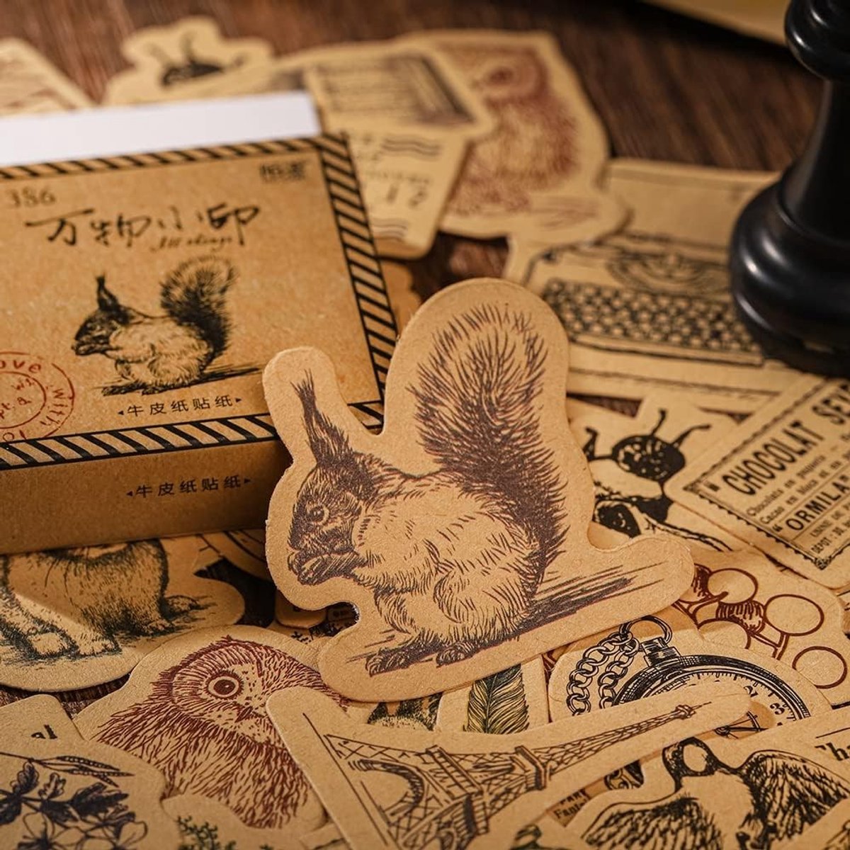 Vintage Retro Dieren Stickers Set van 46 Stuks voor Creatieve Projecten, Kaarten en Scrapbooking