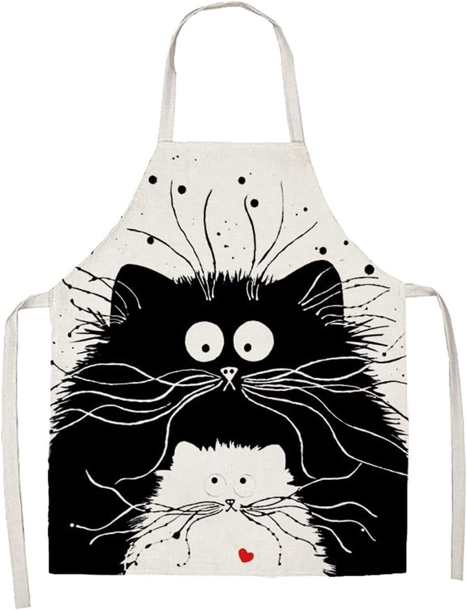 Schattige Kat Schort van Linnen voor Tuin, Barbecue en Koken - Ideaal voor Moeders, Vaders en Kinderen
