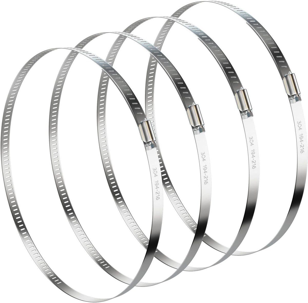 Verstelbare RVS Slangklemmen 194-216mm - 4-Pack Wormdrive Slangklemmen voor Brandstofleidingen, Luchtkanalen en Afvoerbuizen