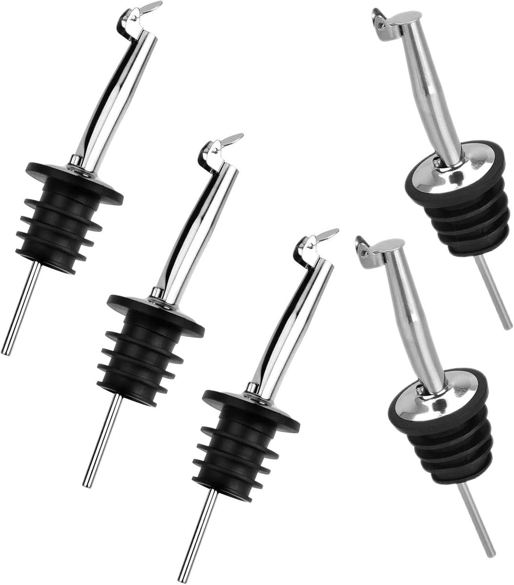 Set van 5 RVS Gieters met Scharnierende Deksel voor Wijn, Olijfolie en Likeuren - Perfect voor Syrup en Azijnflessen
