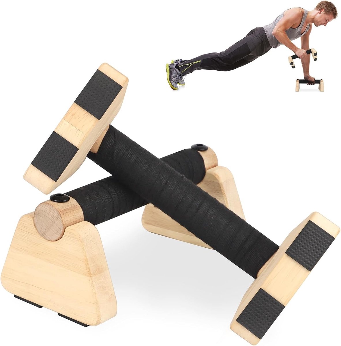 Set van 2 Houten Push Up Handvatten - Parallettes voor Calisthenics, Fitness en Krachttraining - Antislip Push Up Steunen voor Bovenlichaam Training