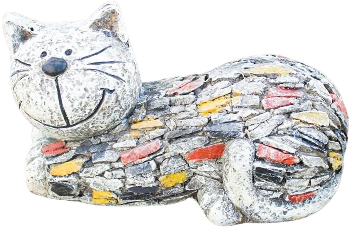 Tuin ornament kat - steen effect - decoratief beeldje - sfeervolle ambiance - ShopVlot