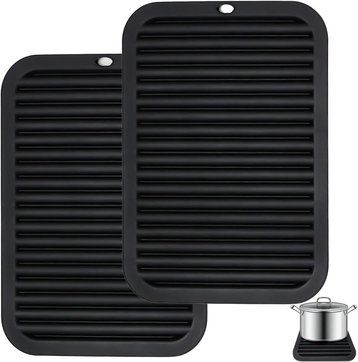 Hittebestendige Siliconen Onderzetters, 30 x 23 cm, Perfect voor Keuken, Woonkamer en Badkamer (2 Stuks, Zwart)