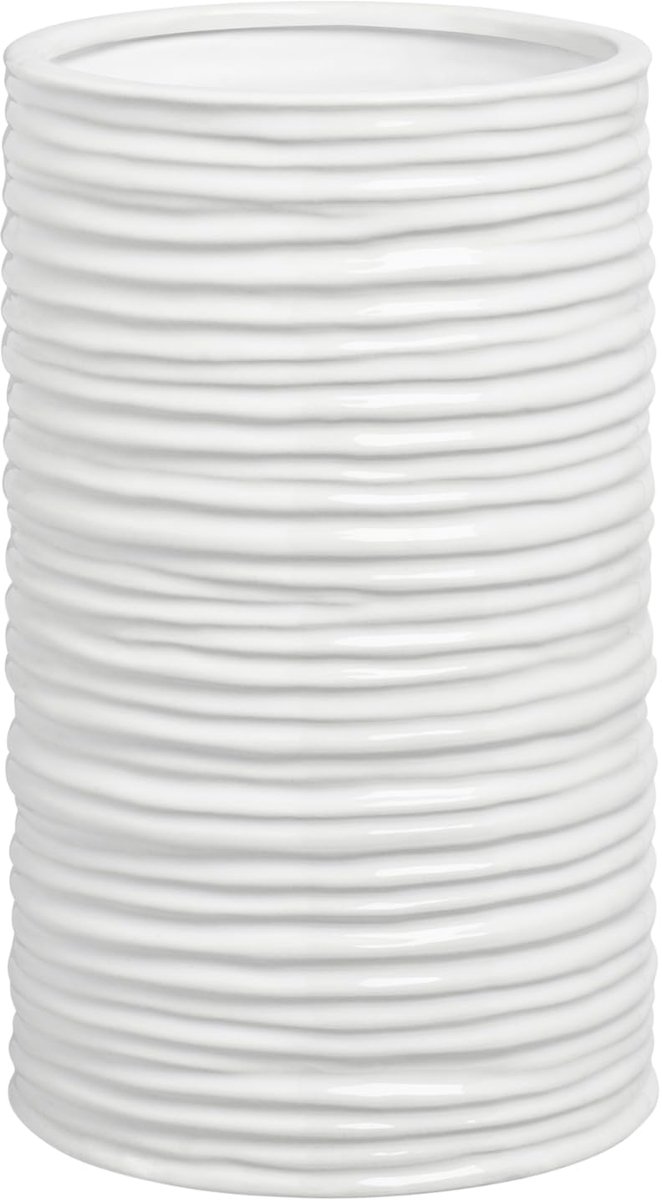 Keramische vaas medium - witte cilinder - handgemaakt - perfect voor bloemen - ShopVlot