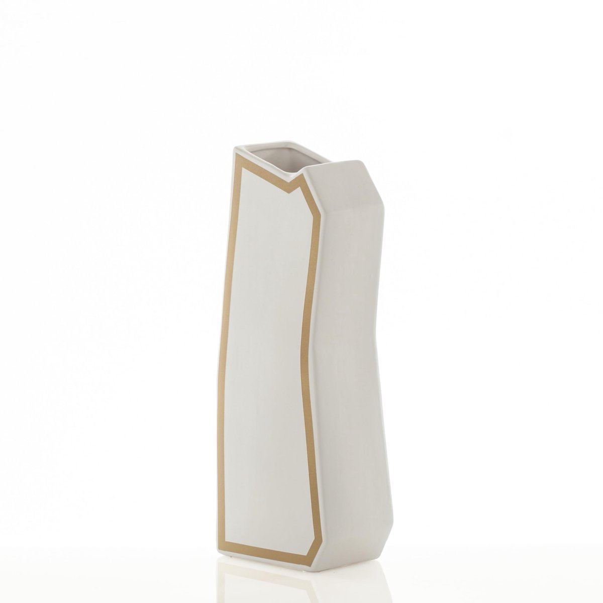 Vaas Linea-C Gold - keramiek - wit mat met gouden details - perfect voor bloemenarrangementen - ShopVlot