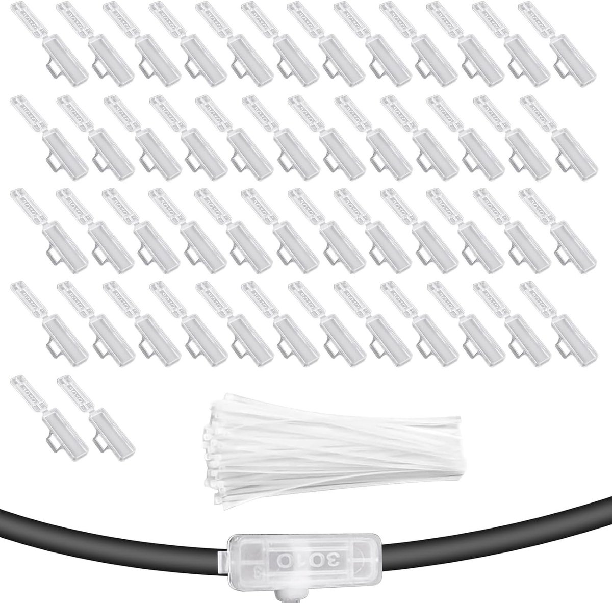 Set van 50 kabellabels met 100 kabelbinders, transparante plastic kabelmarkering, 9 x 30 mm voor het organiseren en identificeren van kabels en draden