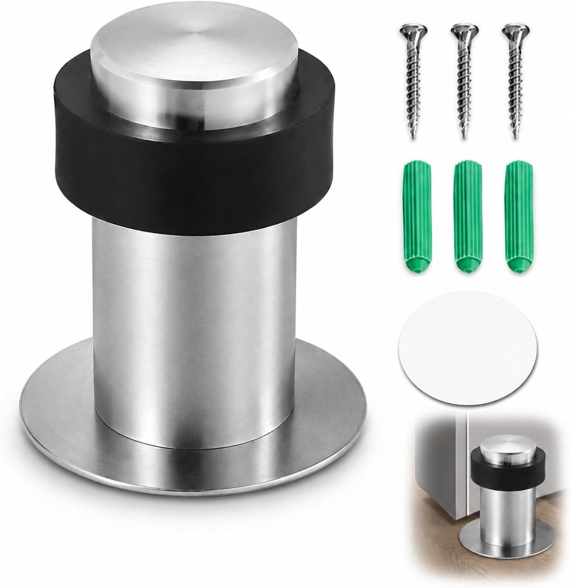 Deurstop 60mm RVS Zelfklevend of Schroefbevestiging voor Veiligheid en Stabiliteit