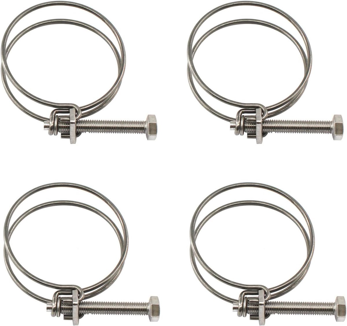 Set van 4 Dubbele Draad Slangklemmen 105-110mm - RVS Slangklemmen voor Pijpen en Slangen