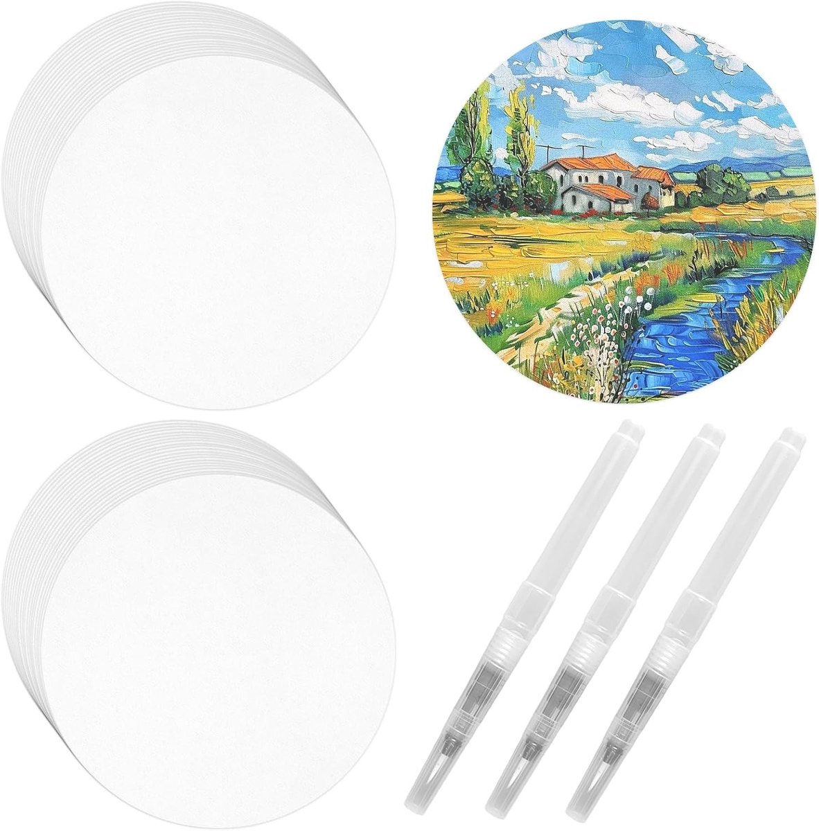 Waterverfpapier 12 x 12 cm - 100 Vellen Natuurwit 300 gsm met 3 Waterverfkwasten voor Kunstenaars, Studenten en Kinderen