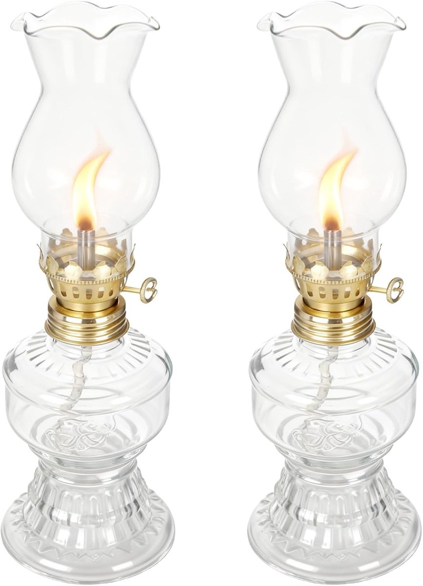 Vintage Petroleumlamp - Transparant - 18 cm - Glazen Olielamp met Verstelbare Vuurlont - Voor Binnen en Buiten