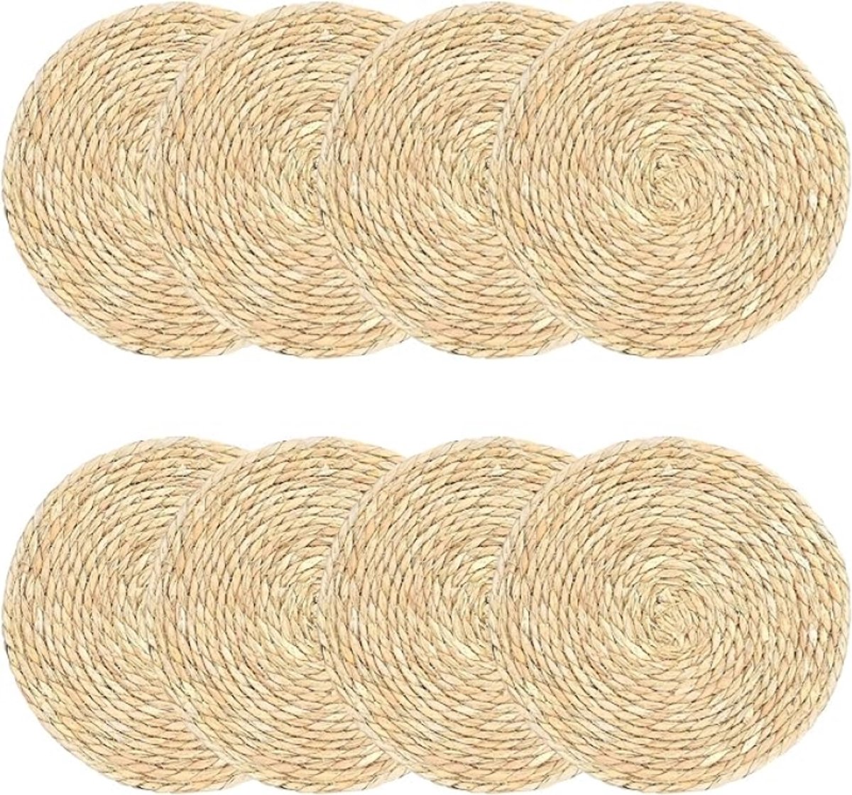Set van 8 ronde placemats, handgemaakte boho-placemats, natuurlijk gevlochten waterhyacint voor eettafel, boerderijstijl