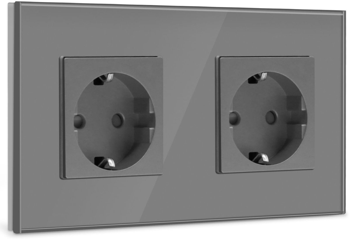 Stopcontact 2 Voudig - Kristal Glas Plaat - Dubbel Wandstopcontact - Elegant en veilig gebruik - ShopVlot