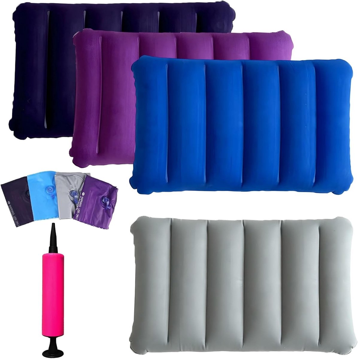 Draagbare Opblaasbare Kussenset van 4 Stuks voor Kamperen, Strand, Vakantie en Reizen in Diverse Kleuren