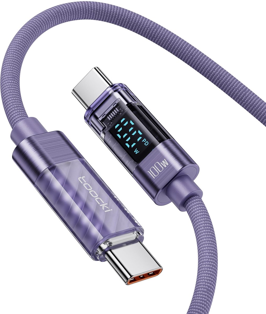 USB-C naar USB-C kabel 100W 1M - nylon - met led-display - snel opladen - ShopVlot