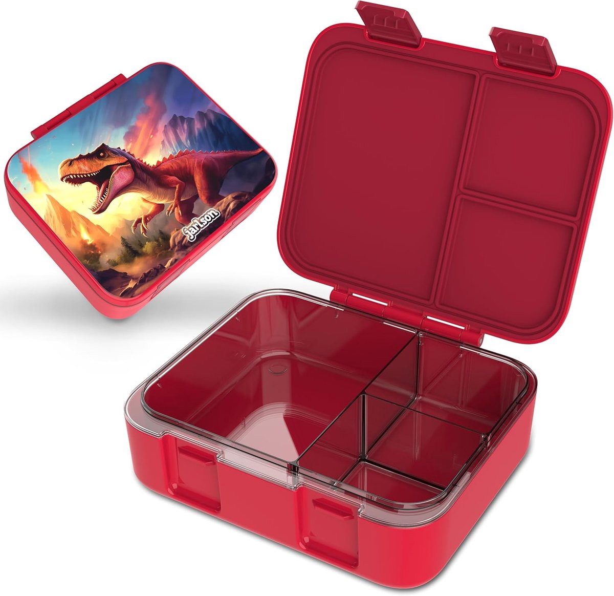 Broodtrommel voor kinderen 1000 ml - Dinosaurus Rood - 3 vakken - Lekvrij en BPA-vrij - ShopVlot