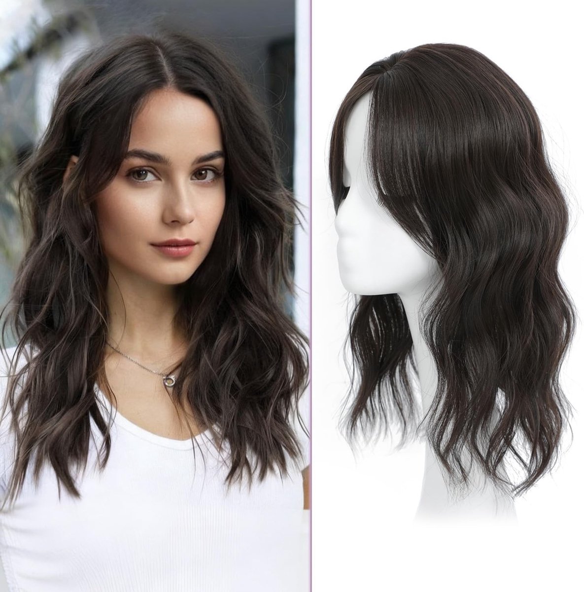 16" Haar Topper voor Dunner Wordend Haar - Natuurlijke Look, Volumineuze Styling en Eenvoudig Te Dragen
