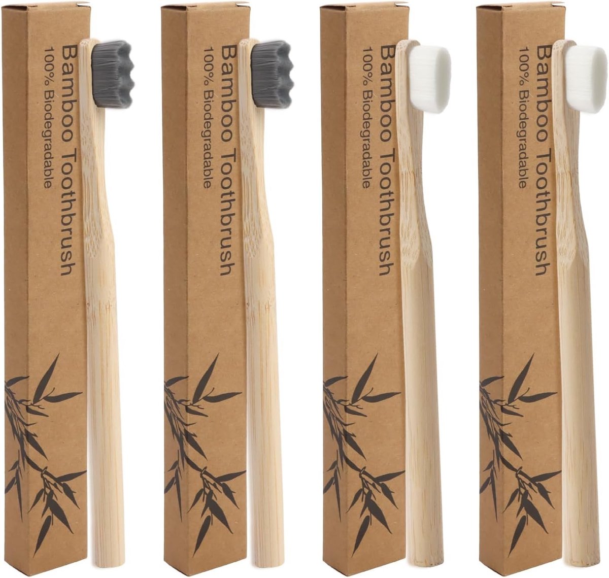Set van 4 Ultra Zachte Bamboo Tandenborstels met 20.000 Micro Nano Borstels, Ideaal voor Gevoelige Tandvlees en Kinderen en Volwassenen