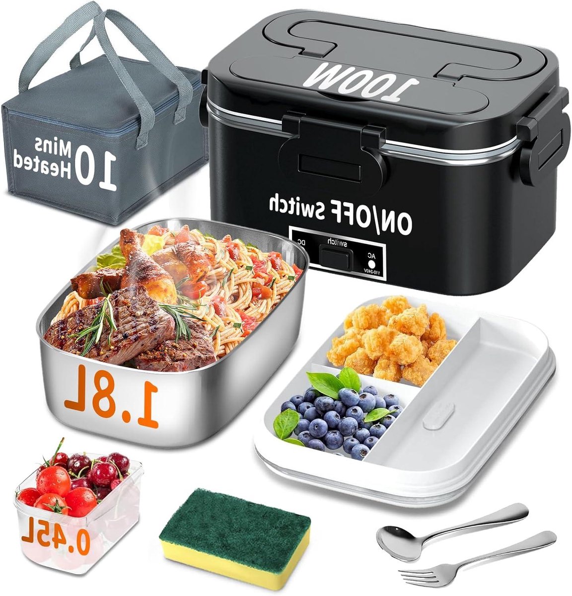 Elektrische lunchbox - Verwarmde broodtrommel - Warme maaltijden onderweg - 3-in-1 aansluiting - 18 liter - Groen blauw