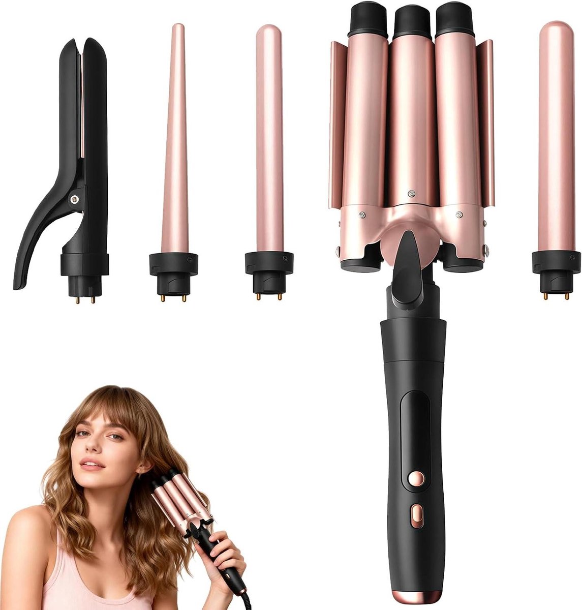 Haarkrultang Set - Krultang Met Opzetstukken - Dagelijkse Stijling - 5-in-1 Functionaliteit - 22 Mm Stijltang - Zwart