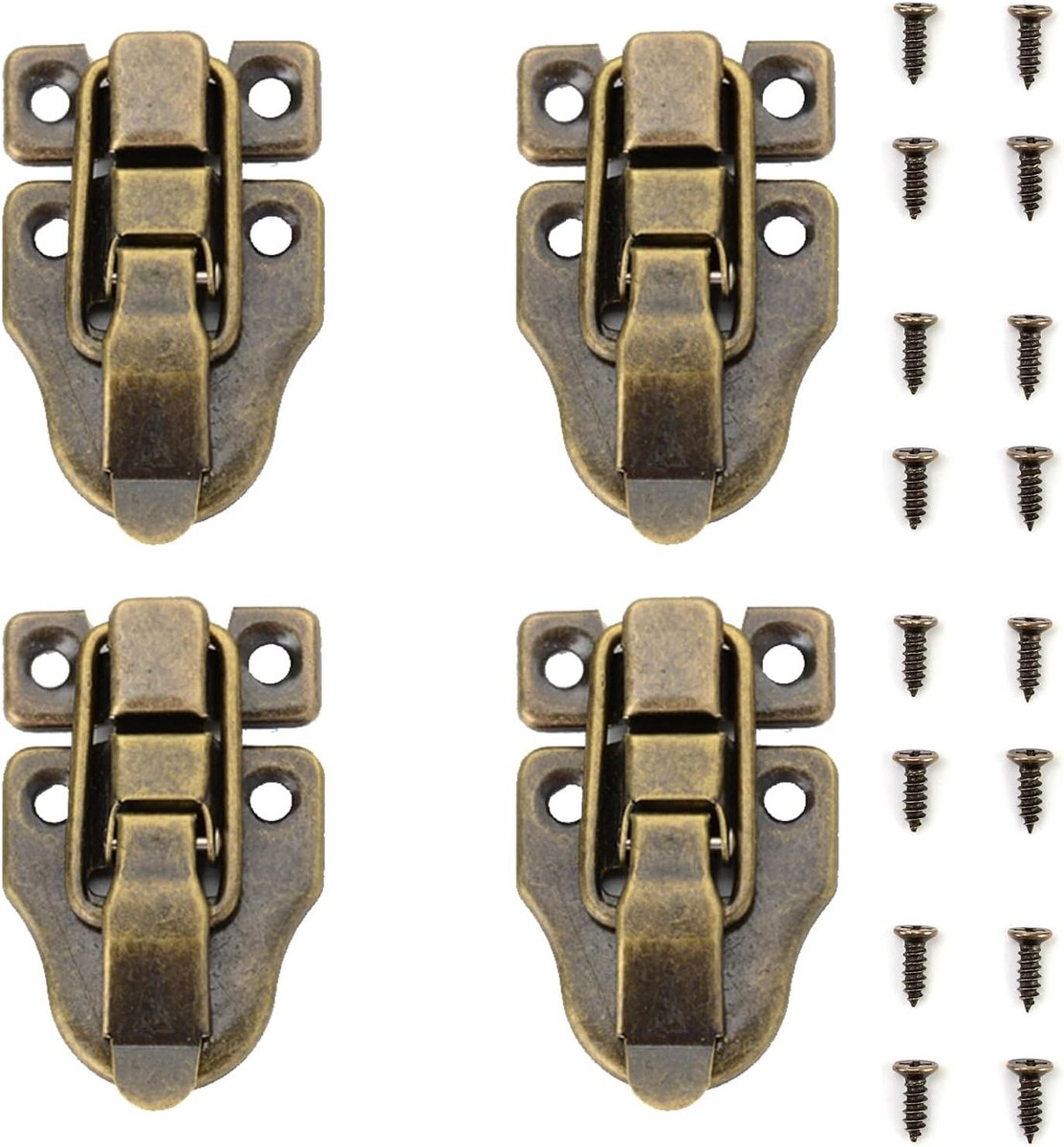 Set van 4 Retro Koffersloten en Kistsloten, Houten Boxen met Scharnier, Inclusief Schroeven voor Sieraden, Knutseldozen en Gereedschapskisten