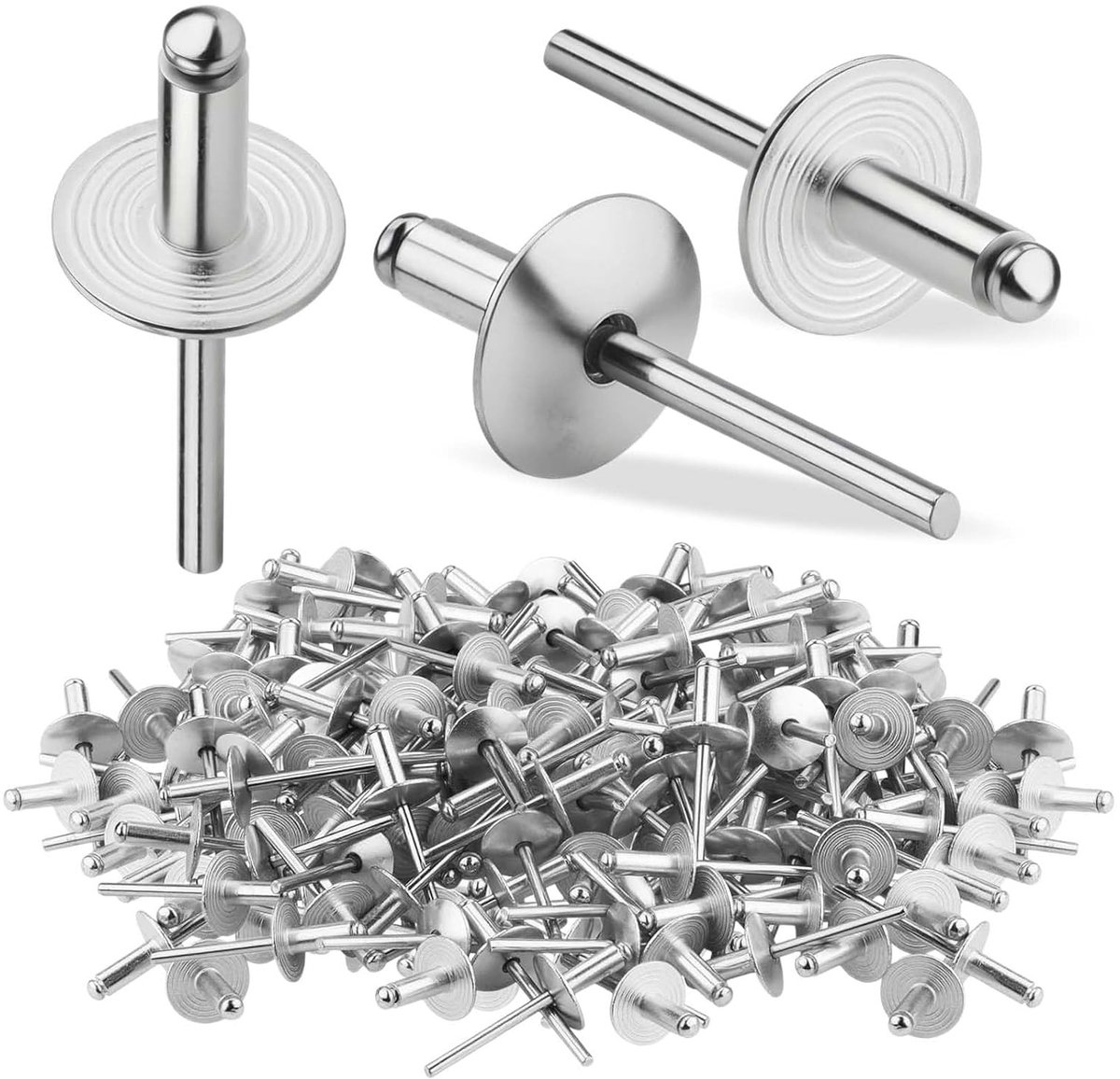 Set van 150 blinde klinknagels 4.8 x 12 mm, aluminium popnagels met grote flens en bolle kop