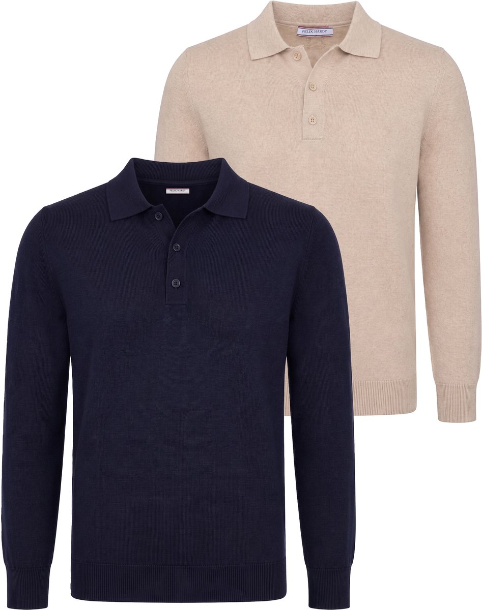 Felix Hardy Set Van 2 Truien Met Polokraag - 100% Katoen Heren Beige-Navy - S