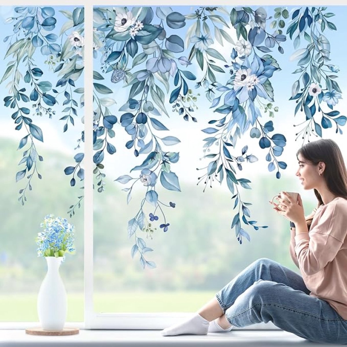 Raamstickers Eucalyptus Bladeren | 9 Vellen | Statische Cling | Zonder Lijm | Herbruikbaar | voor Glas, Spiegels, Badkamer | 20 x 30 cm per Vel