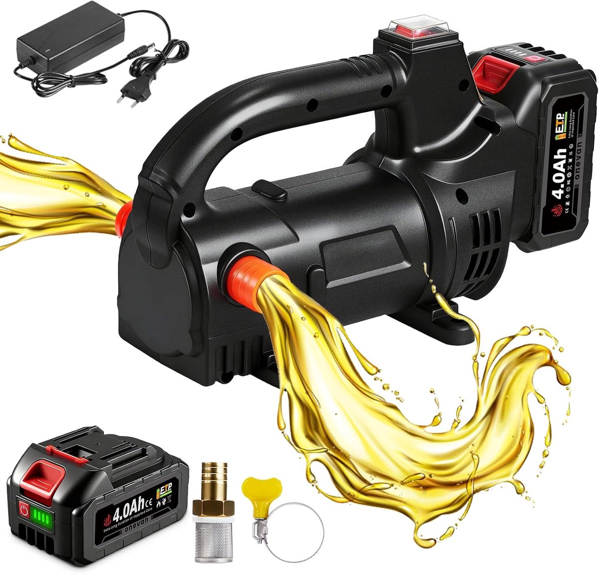 ONEVAN Battery Diesel Pump with 4000 mAh Battery and Charger, 40 L/Min, Portable Electric Oil Pump, Wireless, Diesel - ShopVlot