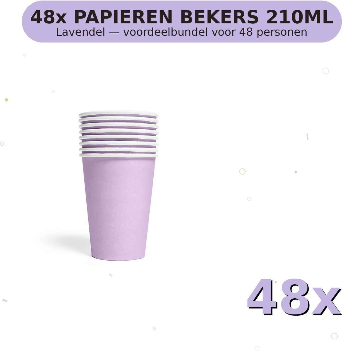 Bekers 210ml FSC Lavendel - Voordeelverpakking 48 Stuks voor tot 48 Personen - Feestartikelen