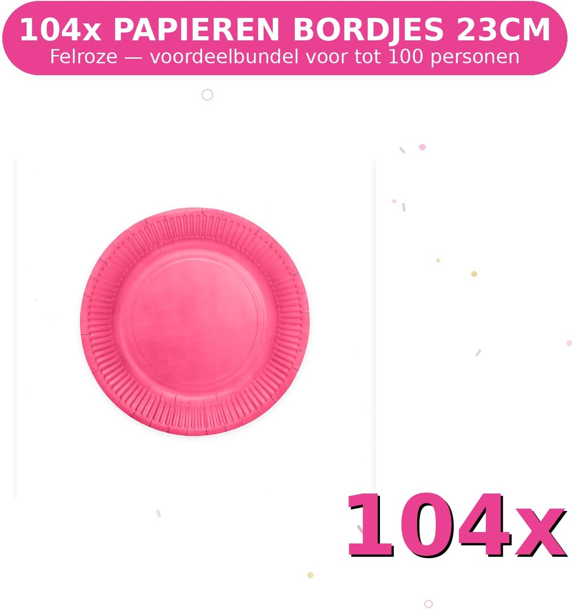 Bordjes 23cm FSC Felroze - Voordeelverpakking 104 Stuks voor tot 100 Personen - Feestartikelen