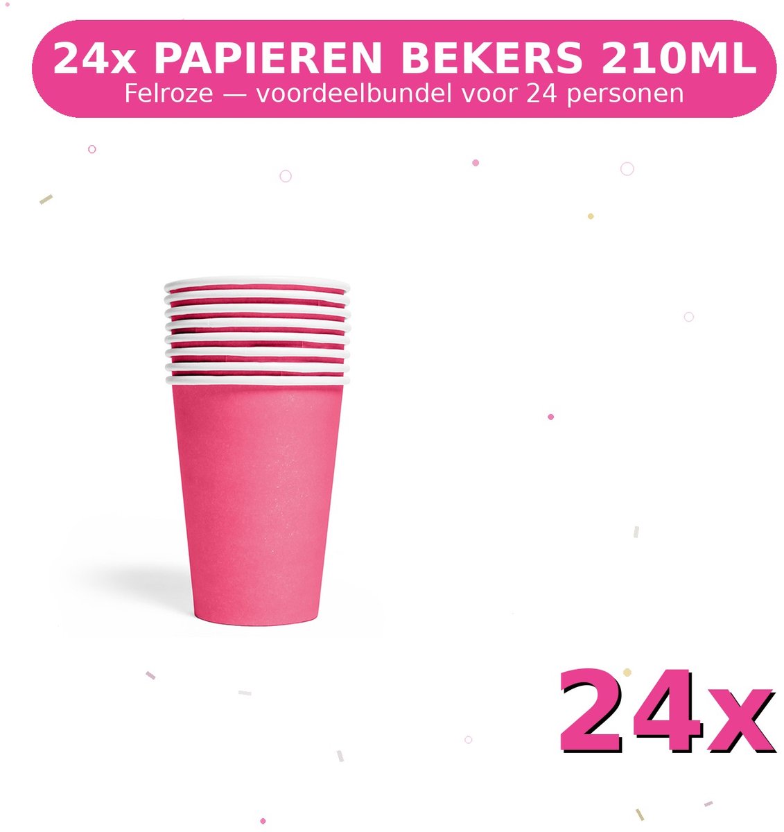 Bekers 210ml FSC Felroze - Voordeelverpakking 24 Stuks voor tot 24 Personen - Feestartikelen