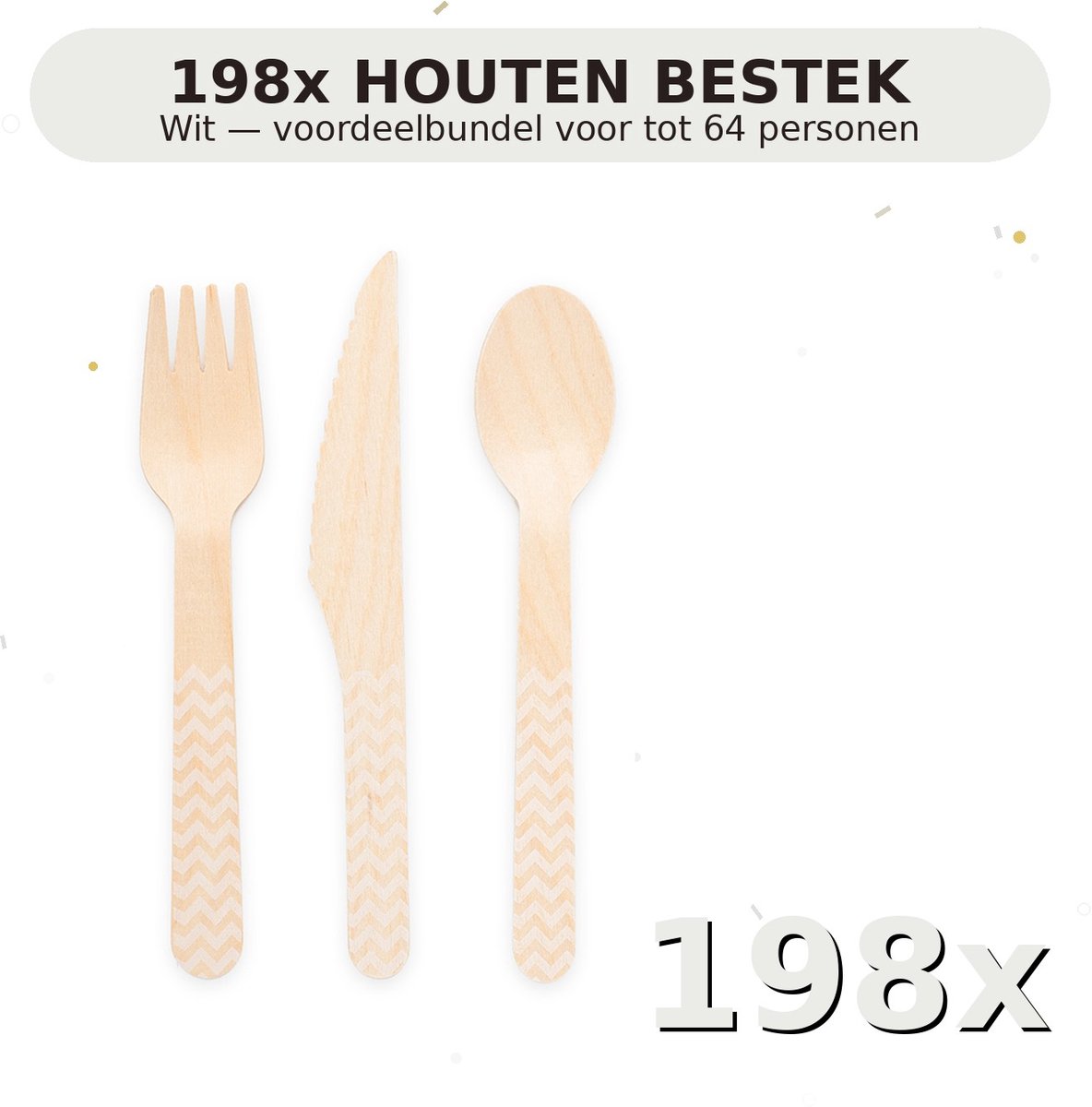 Houten bestek FSC Wit - Voordeelverpakking 198 Stuks voor tot 64 Personen - Feestartikelen
